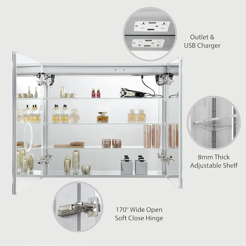 LED Medicine Cabinet with Amplified Mirror and Defogger