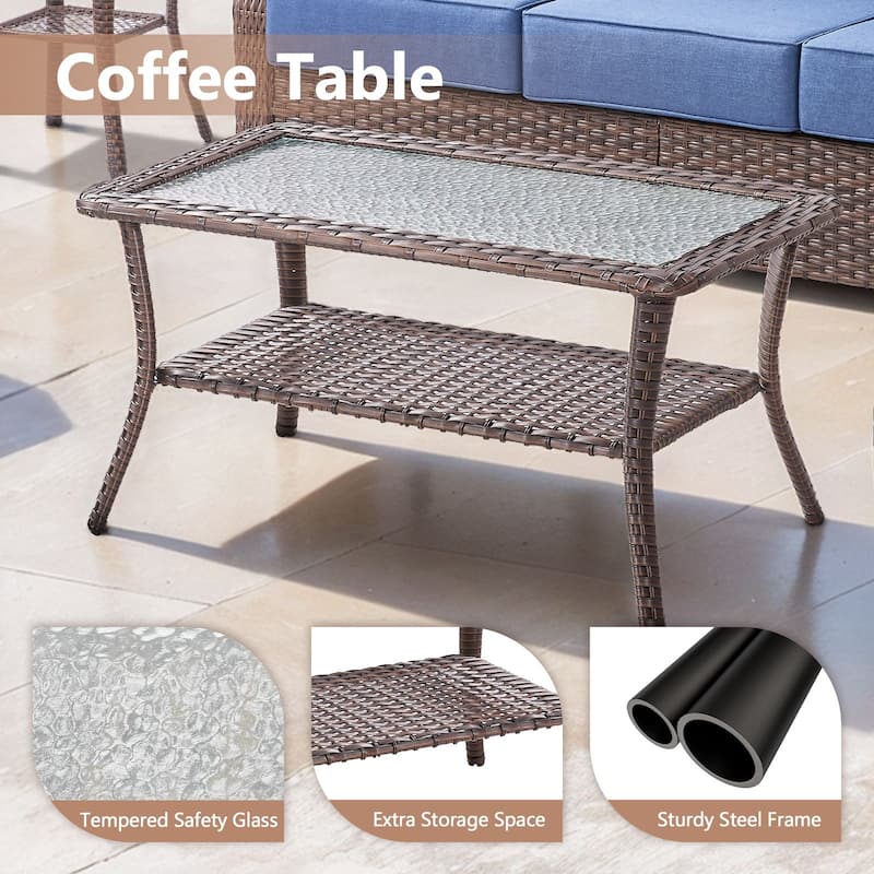Artisan 8-Piece Patio Brown Wicker Sofa Conversation Set with 6-Inch Thick Cushions