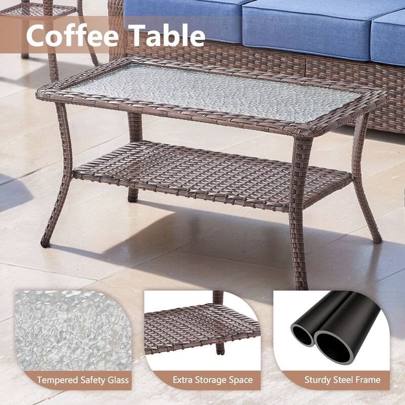 Artisan Patio Brown Wicker Sofa Conversation Set with 6-Inch Thick Cushions