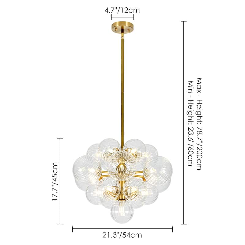 19-Light Brass Modern Glass Globe Bubble Chandelier Dining Room Light with Creative Grape Shape