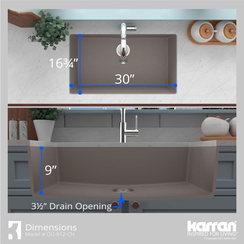 Karran Undermount 32.5 in. Large Single Bowl Quartz Kitchen Sink