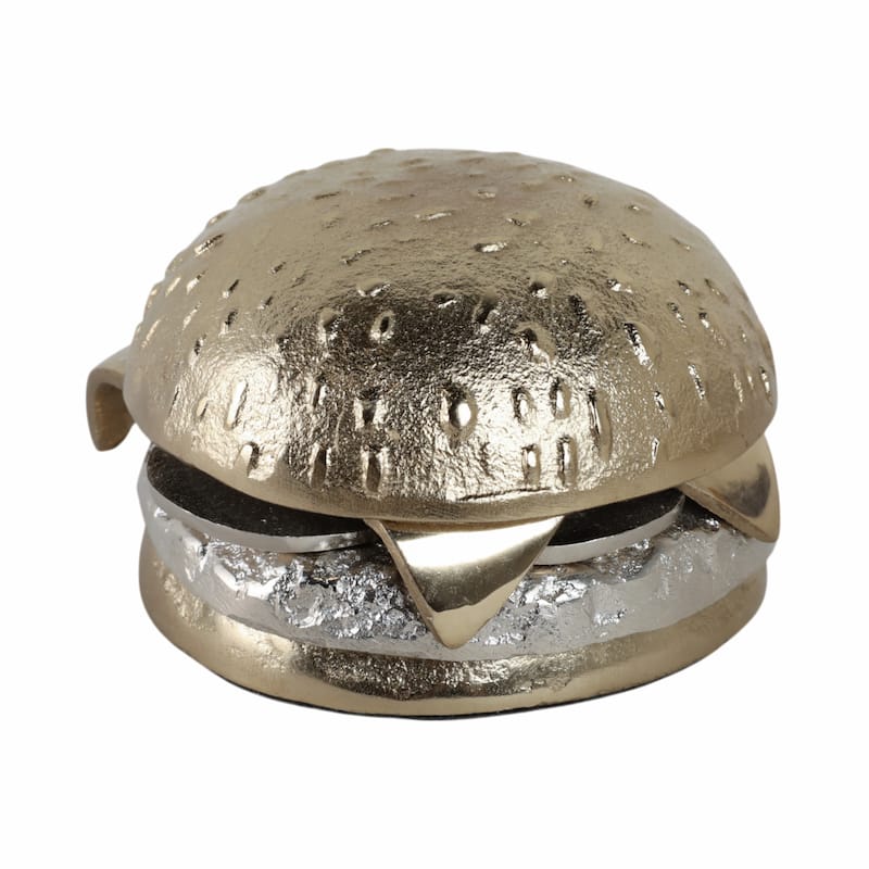 Aluminum Decorative Object Burger Shape - 3" Silver & Gold - 5" x 5" x 3.25"