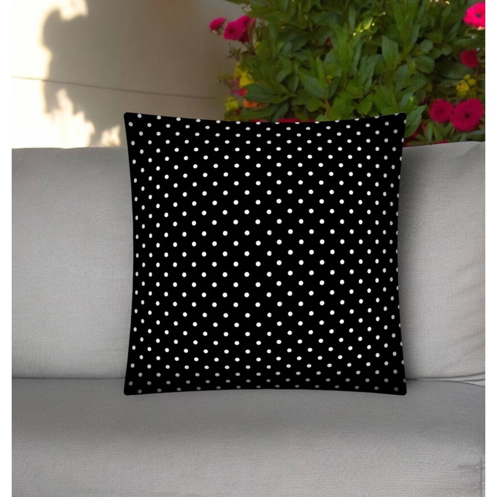 17" Black and White Polka Dot Indoor Outdoor Throw Pillow Cover - 17" X 17"