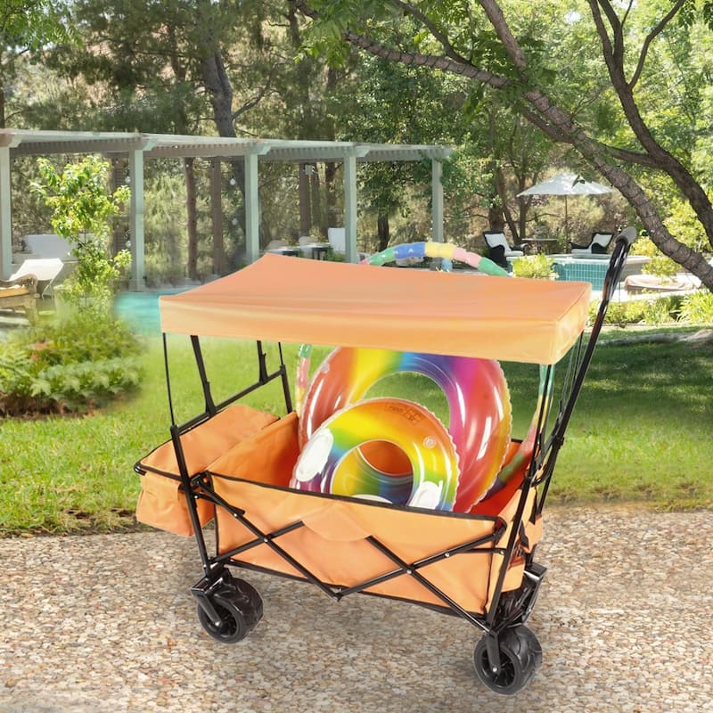 Outdoor Steel Folding Large Capacity Garden Cart Patio Wagon with Lid