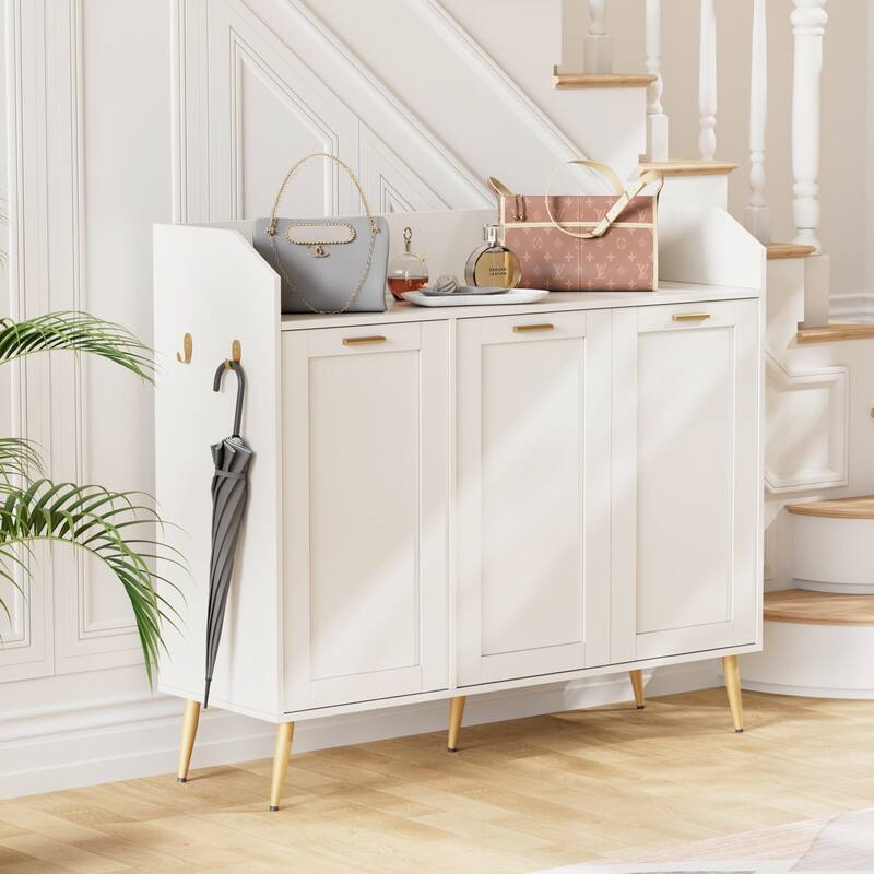 Minimalist Sideboard Buffer Cabinet, Credenza Storage Cabinet, Accent Kitchen Storage Cabinet with Adjustable Shelves - White