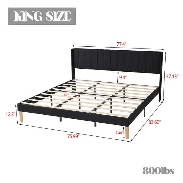 dimension image slide 22 of 26, Caxkun Upholstered Platform Bed Frame with Wingback headboard