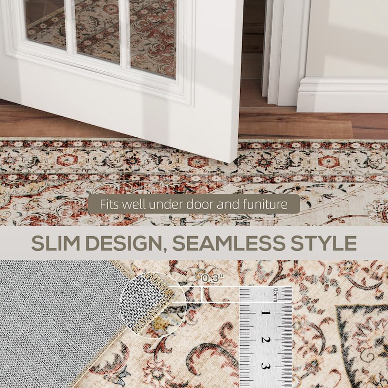 HOMCOM Area Rug 8x10, Machine Washable Rug, Non-Slip Classical Floral Print Floor Cover Foldable Carpet for Living Room