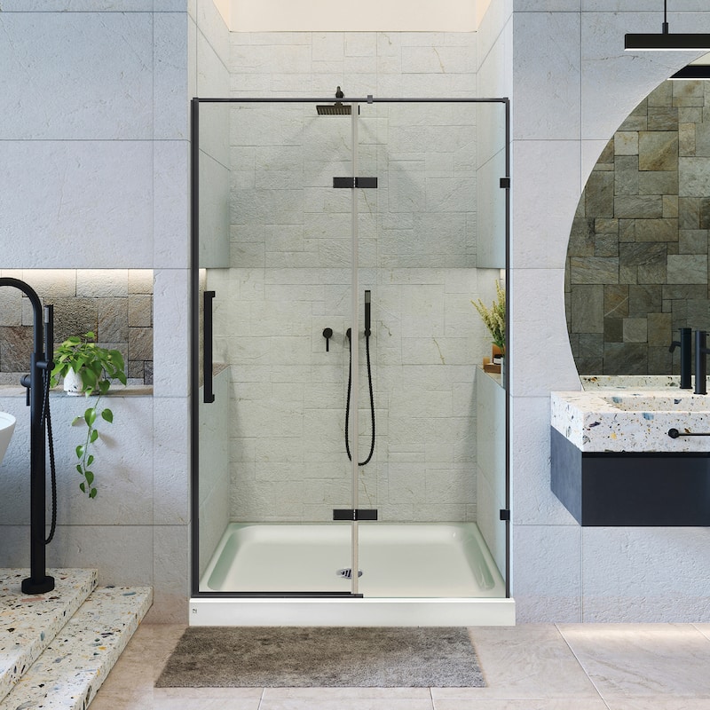 Fine Fixtures Hinged Clear Frameless Glass Shower Door Enclosure