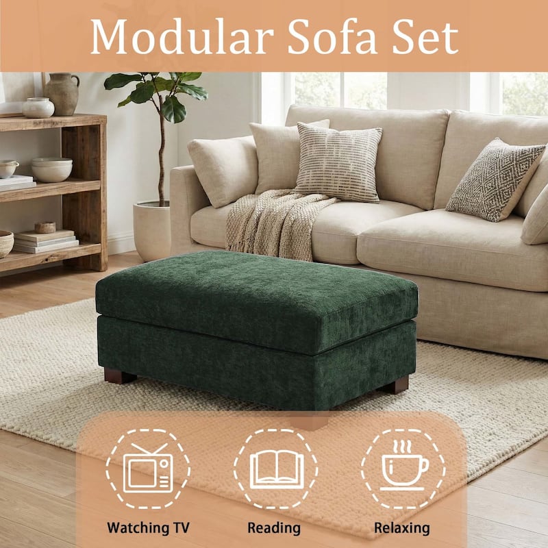 Oversized Chenille Modular Ottoman With Cushioned Top