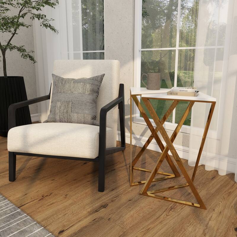 Metal Side End Accent Table with Marble Top - Set of 2 Gold - Roche River Decor