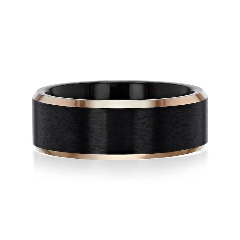 Kobelli 8mm Black Satin Rose Gold Edge Tungsten Carbide Stan Ring - 12