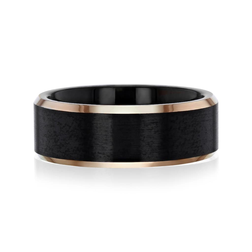 Kobelli 8mm Black Satin Rose Gold Edge Tungsten Carbide Stan Ring