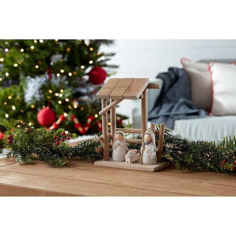 Wooden Creche Nativity Scene 9"H