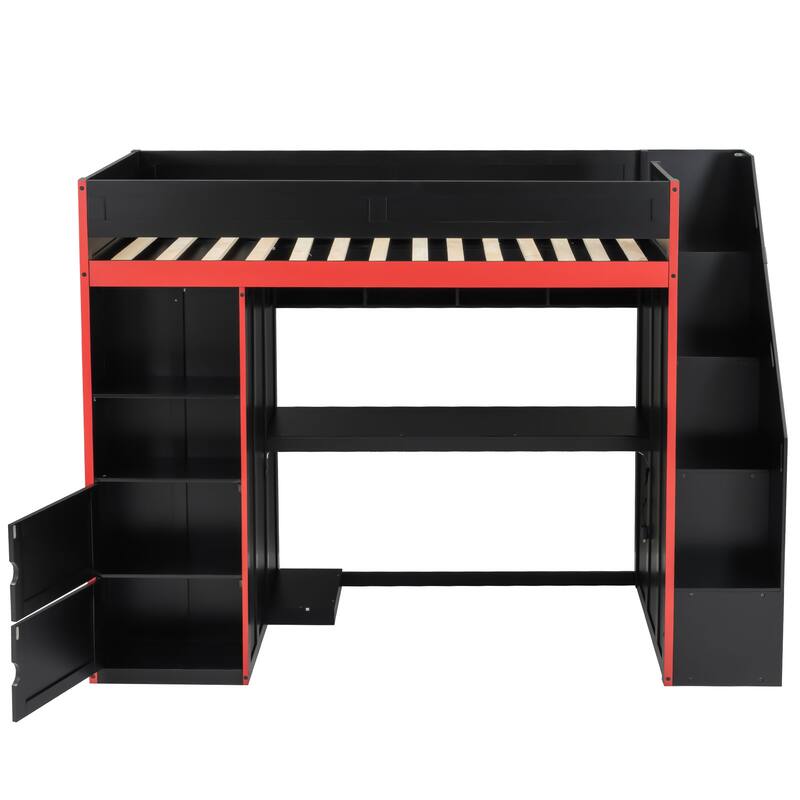 Gaming Loft Bed with Desk, Storage, and LED Lighting by Harper&Bright Designs