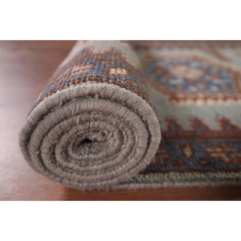 Geometric Viss Indian Runner Rug Hand-Knotted Wool Carpet - 2'6"x 9'7"