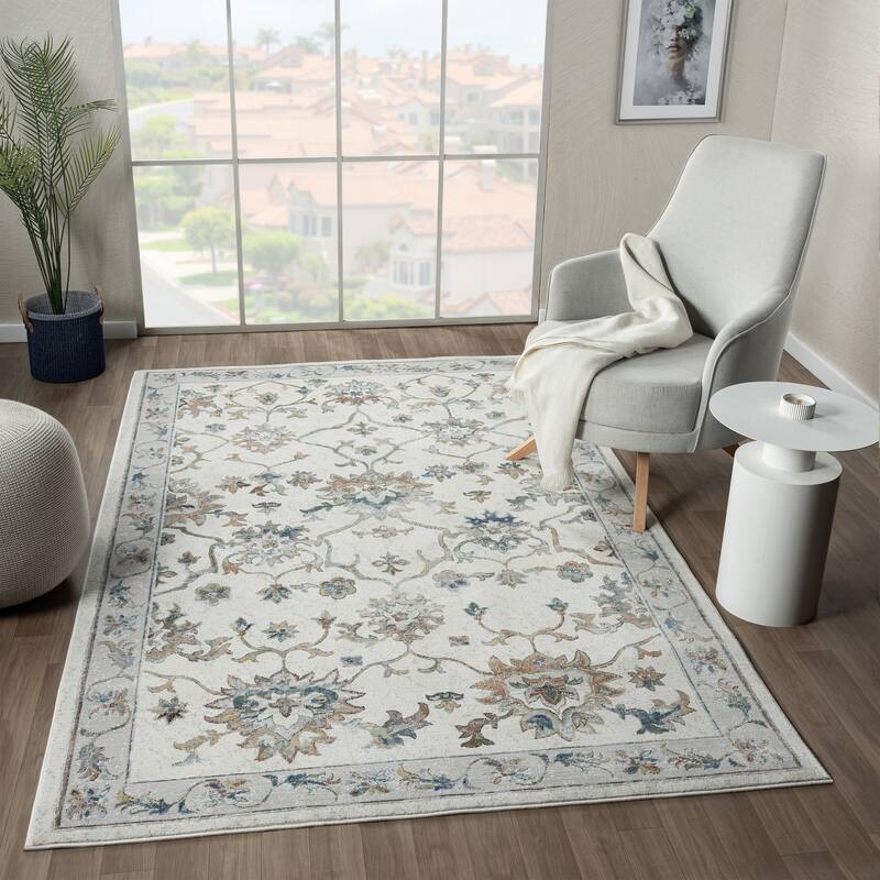 Gaia Traditional Floral Bordered Performance Indoor Area Rug by Sevita