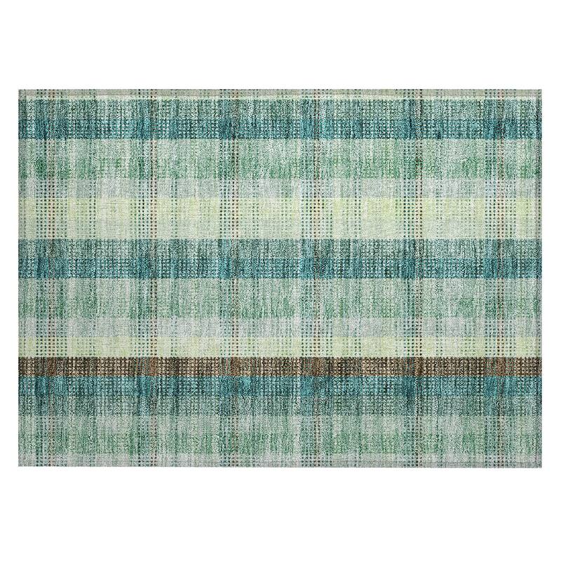 Machine Washable Indoor/ Outdoor Modern Plaid Chantille Rug