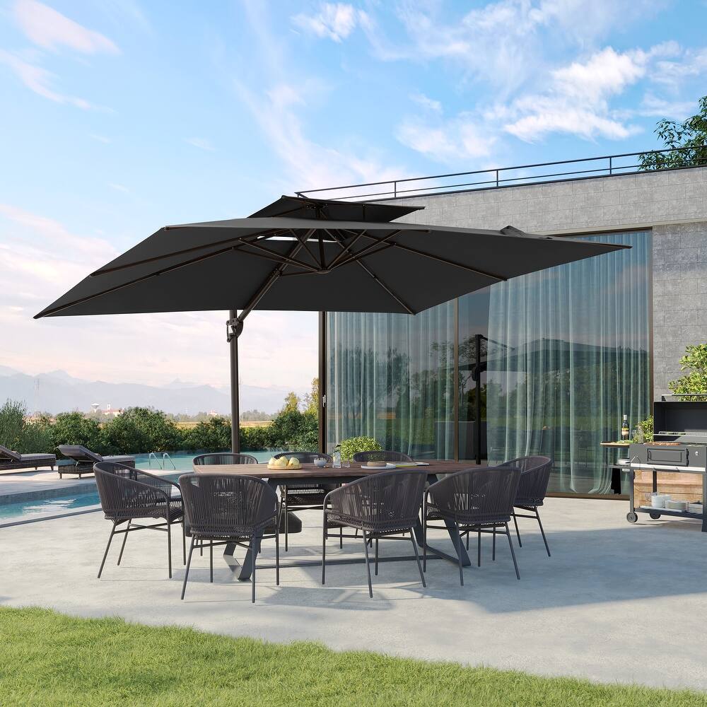 9 FT x 12 FT Outdoor Patio Dual Top Umbrella Cantilever Offset with No Base