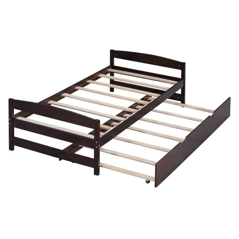Wooden Twin Size Platform Bed with Twin Size Trundle