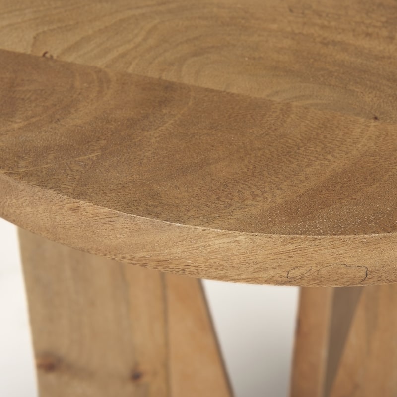 Mattius Light Brown Solid Wood Round Accent Table