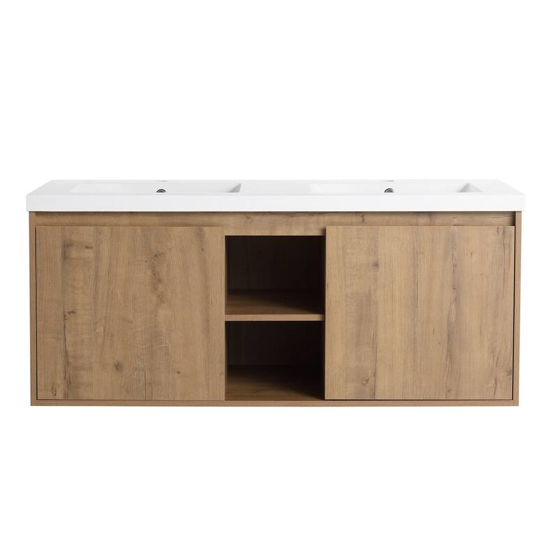 Wall-Mounted Bathroom Vanity with Double Resin Sink, Soft-Closing Doors, and Modern Design for Efficient Storage