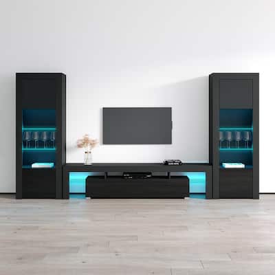Milano Set 200-BK-BK Modern Wall Unit Entertainment Center