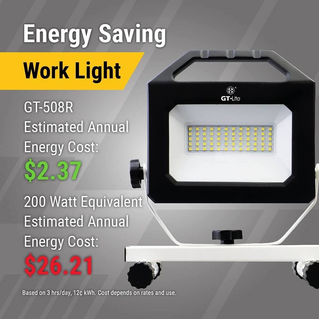 GT-Lite 200-Watt Equivalent LED Rechargeable Work Light in White 120V (1-Pack) - Black and White - 5.13"W x 8"D x 9.6"H