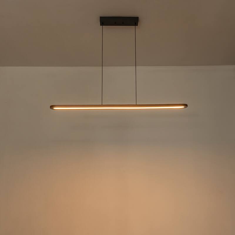 47.2 in. 1-Light Modern Farmhouse Walnut Wood Linear Dimmable Integrated LED Hanging Island Light for Dining Room