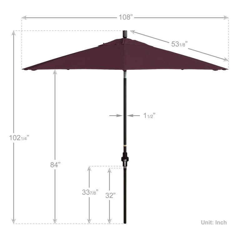 California Umbrella 9' Rd. Aluminum Patio Umbrella, Deluxe Crank Lift with Collar Tilt, Bronze Frame Finish, Pacifica Fabric