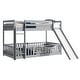 preview thumbnail 20 of 31, Twin Over Twin Low Pine Wood Bunk Bed with Guardrails, Slide and Ladder for Kids, No Slats Toddler Floor Bed with Fence and Door