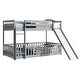 preview thumbnail 24 of 25, Twin over Twin Size Wooden Bunk Bed with Slide & Ladder & Door, Safety Guardrails Floor Bed, White