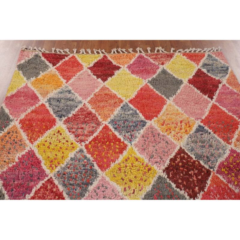 Colorful Trellis Moroccan Pakistan Area Rug Handmade Wool Carpet - 5'0" x 8'8"