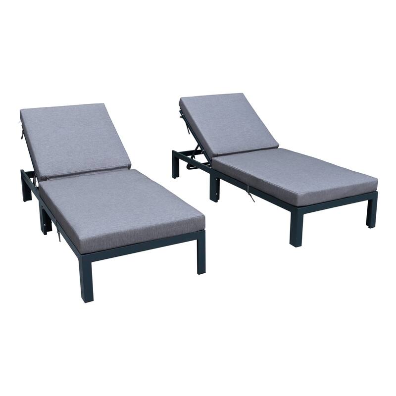 Chelsea Set of 2 Aluminum Armless Chaise Lounge Chair With Cushions for Outdoor Summer Patio Porch Beach Backyard Pool