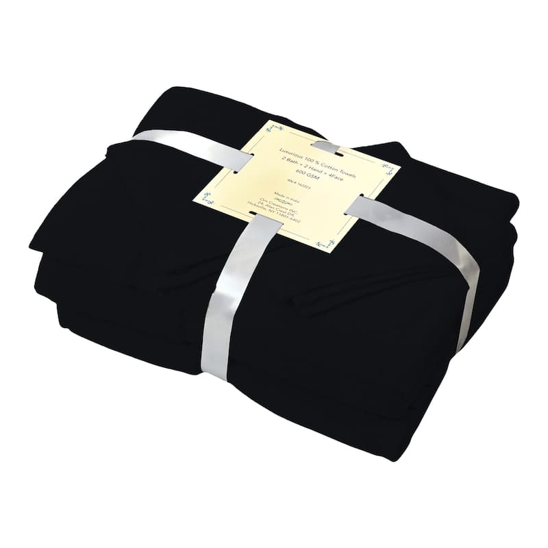 Luxurious Cotton 8 Piece Bathroom Towel Set - Absorbent 600 GSM - 4 Washcloths, 2 Hand Towels, 2 Bath Towels - 27''X54'' - Black