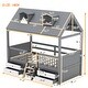 preview thumbnail 17 of 20, Twin Size Wooden House Bed with Roof Skylights, Ladder, 4 Drawers, Shelves, Fence and Solid Wood Frame, for Kids Ages 6+