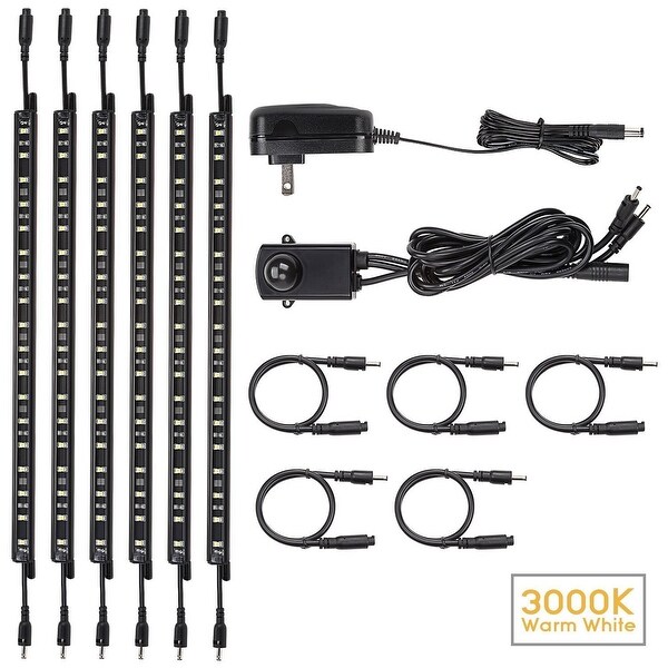 6pcs Motion Activated LED Under Cabinet Lighting Kit, Extendable Under Counter LED Light Bar 3000K
