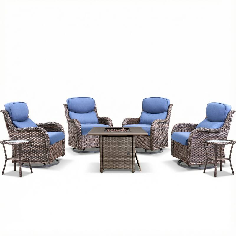 Pocassy Outdoor Propane Fire Pit Table with Sofa Swivel Chair Funiture Set.