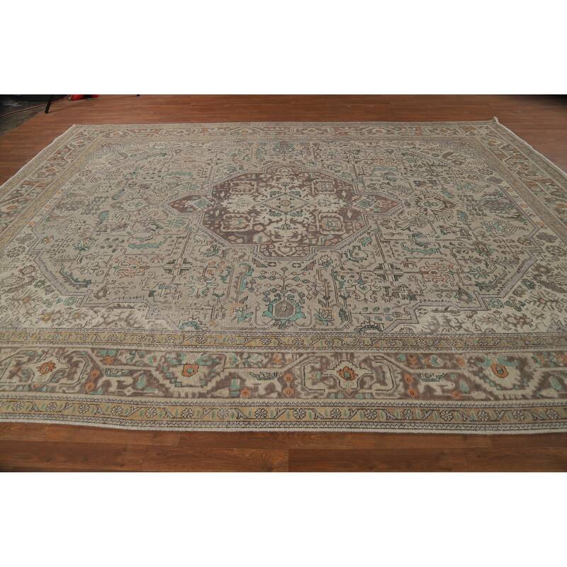 Tabriz Persian Vintage Area Rug Hand-Knotted Bedroom Wool Carpet - 9'6" x 12'8"