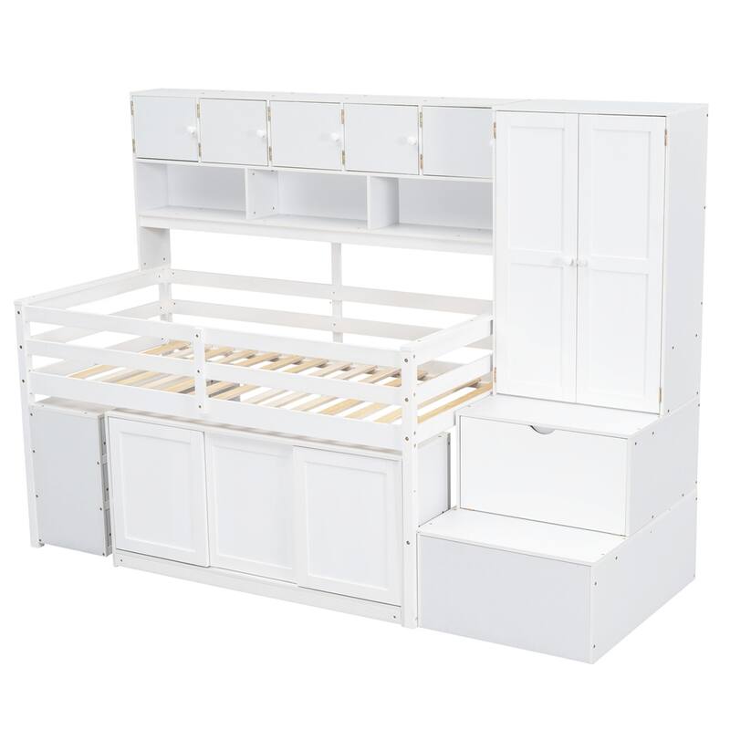 Twin Size Loft Bed Storage with Under-bed Desk,Drawers,Shelves