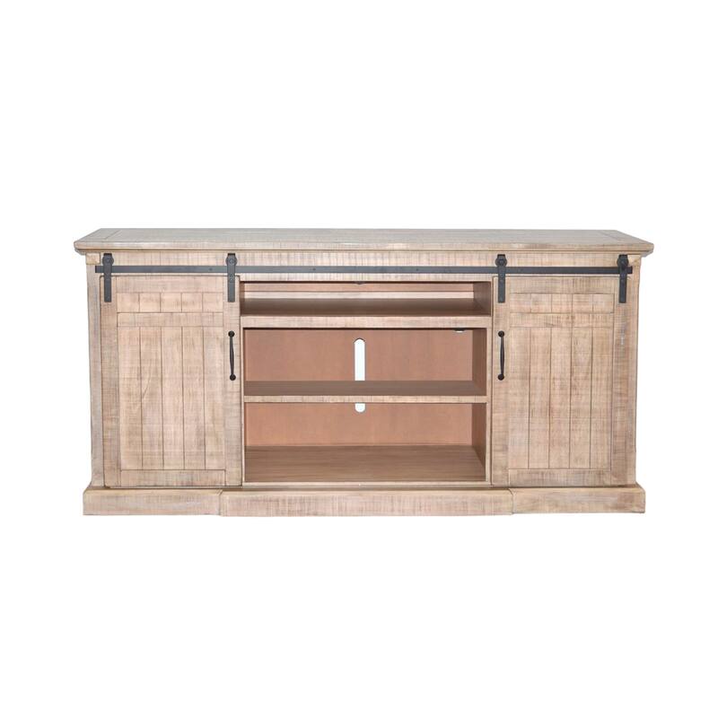 Desy TV Media Console w Fireplace Option, Barn Doors, 78 Inch Brown
