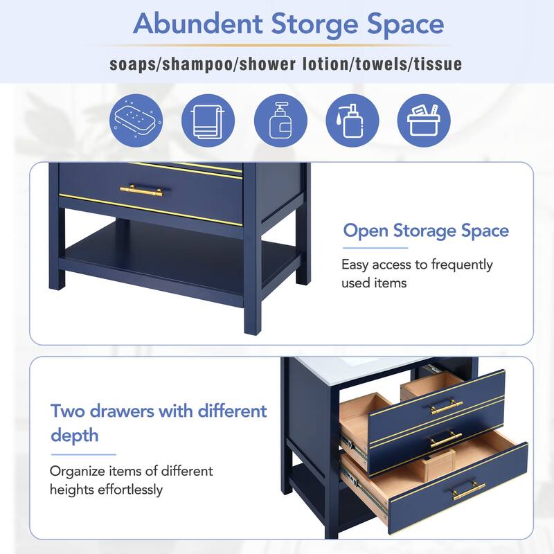 Bathroom Vanity with Sink, Vanity Set with 2 Drawers, Bathroom Storage Cabinet with Open Shelf and 2 Soft Closing Doors