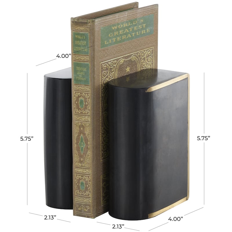 Marble Curved Rectangular Decorative Bookends with Gold Accents - Set of 2 Black - Roche River Decor
