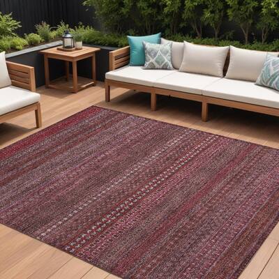 Alvaso Stripe Weather Resistant Blended Style Outdoor Rug
