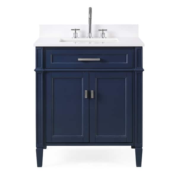 30 Tennant Brand Durand Modern Navy Blue Bathroom Sink Vanity Overstock 31440600 White Quartz