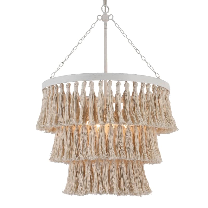 Stella Modern Farmhouse 4-Light Chandelier Boho Coastal 3-Tier Lights for Dining Room Bedroom - D18.5" x H28"