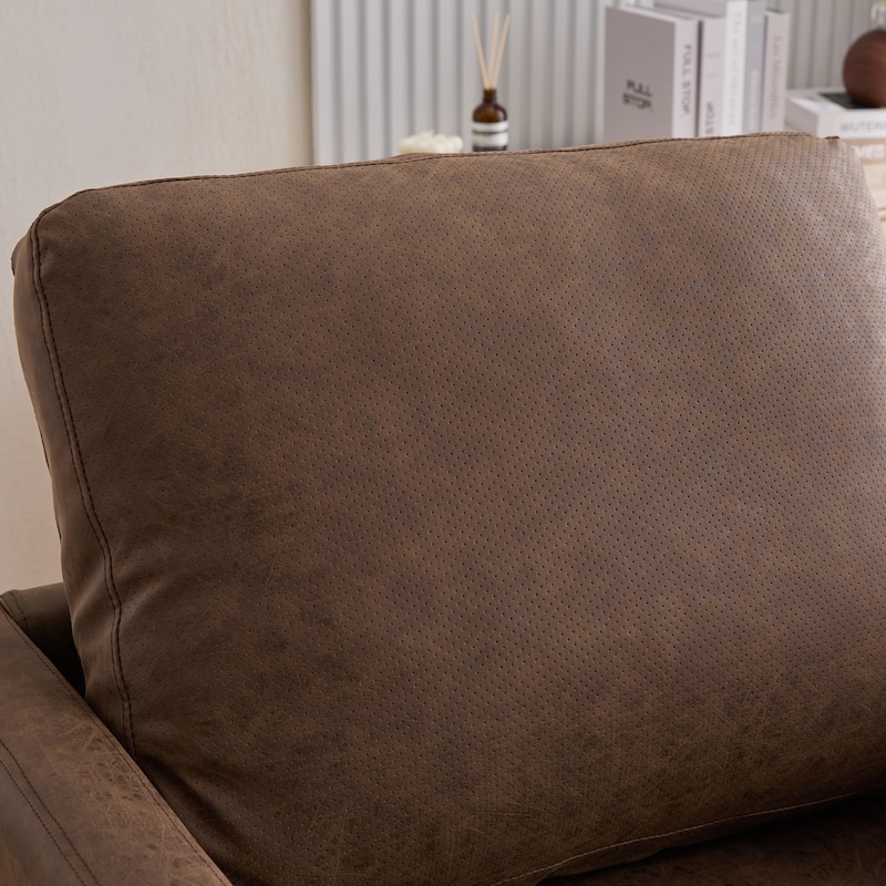 Roomfitters 30.7" Square Swivel Accent Chair, 360° Faux Leather Club Chair with Wood Trim