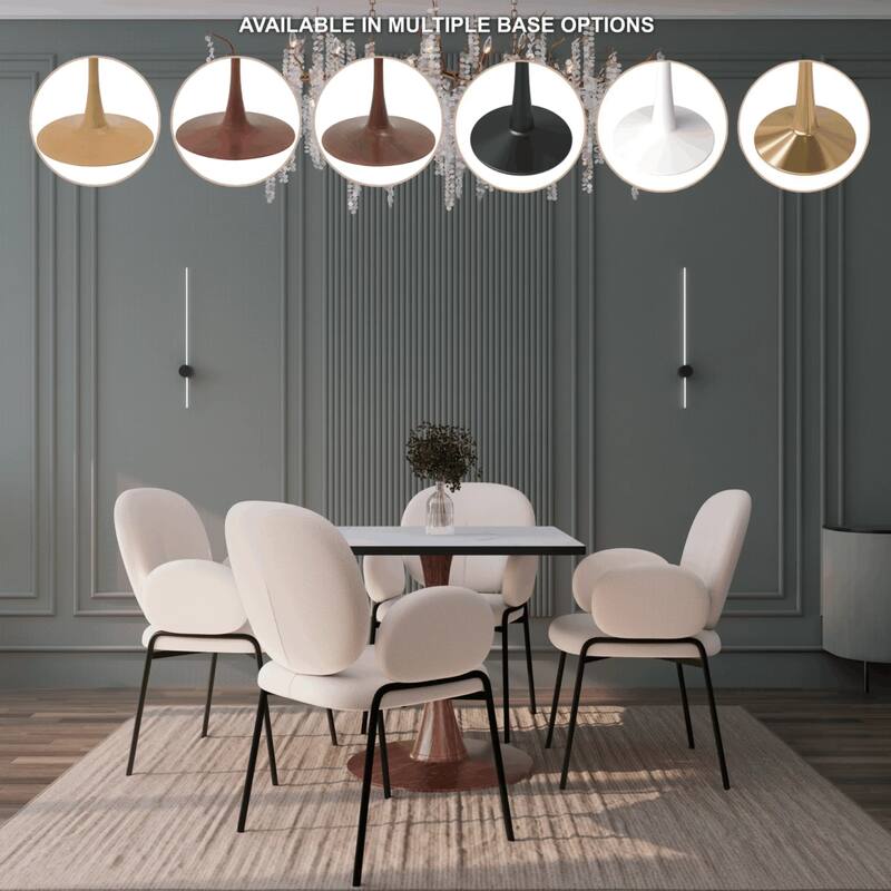 Bristol 27" Square Dining Table with Marbled White MDF Top and Steel Pedestal Base for Modern Kitchen and Dining Room - 27 in.