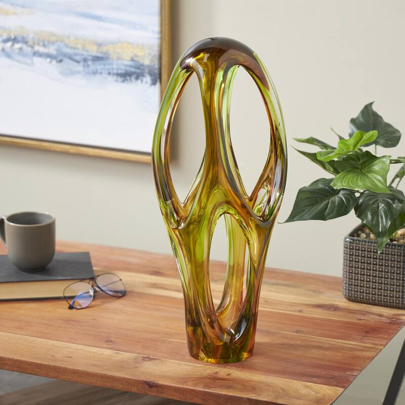 Glass Abstract Ombre Cutout Decorative Sculpture with Green Accents - Orange - Roche River Decor