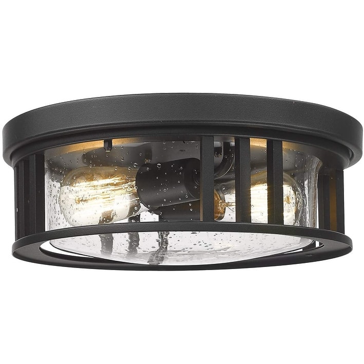 2-Light Flush Mount Ceiling Light with Seeded Glass - Black