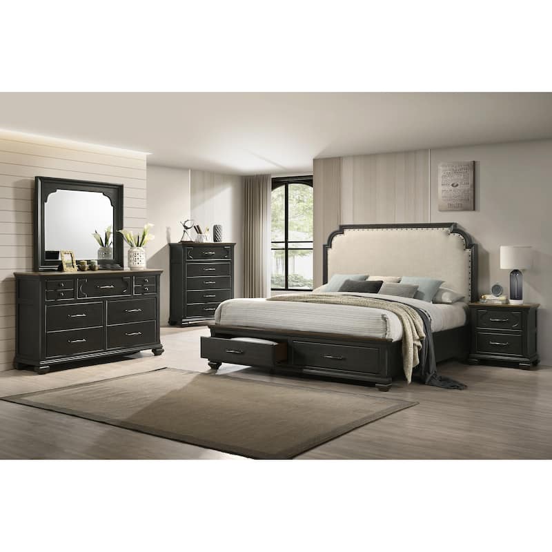 Josalina 5 Piece Brown Modern Contemporary Solid Wood And Veneers Fabric Storage Bedroom Set - King